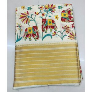 Ivory Royal – Handloom Elephant Motif Saree